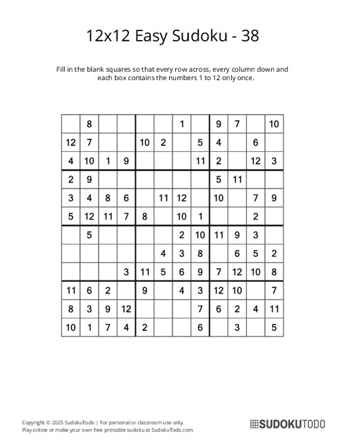 12x12 Sudoku - Easy - 38