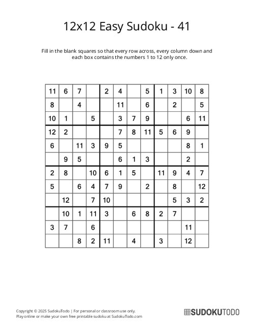 12x12 Sudoku - Easy - 41