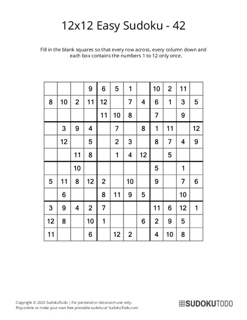 12x12 Sudoku - Easy - 42