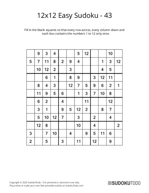 12x12 Sudoku - Easy - 43