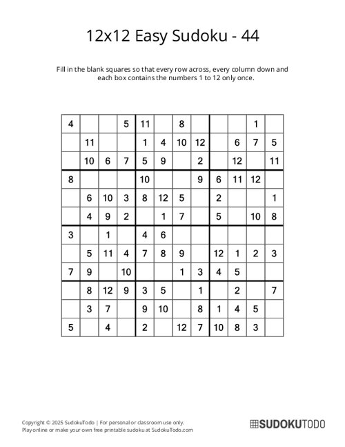 12x12 Sudoku - Easy - 44