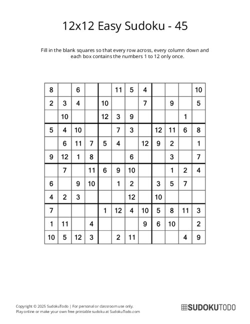 12x12 Sudoku - Easy - 45