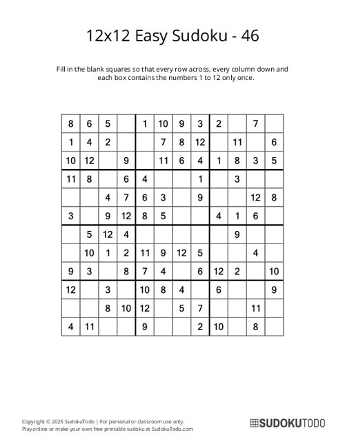 12x12 Sudoku - Easy - 46