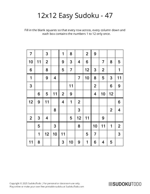 12x12 Sudoku - Easy - 47