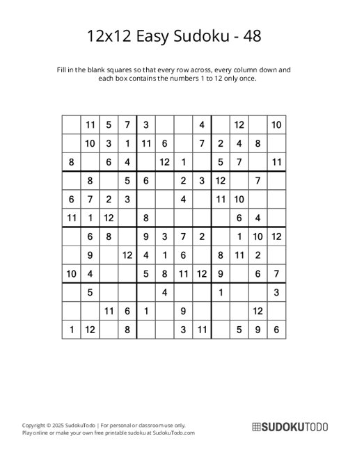 12x12 Sudoku - Easy - 48