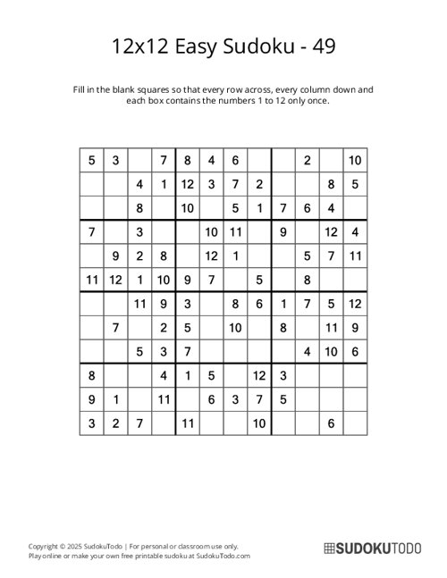 12x12 Sudoku - Easy - 49