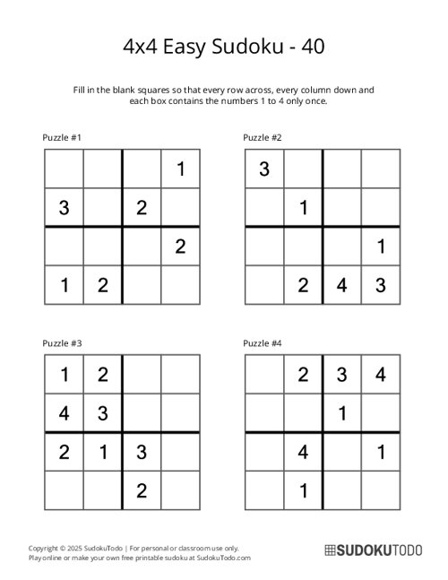 4x4 Sudoku - Easy - 40