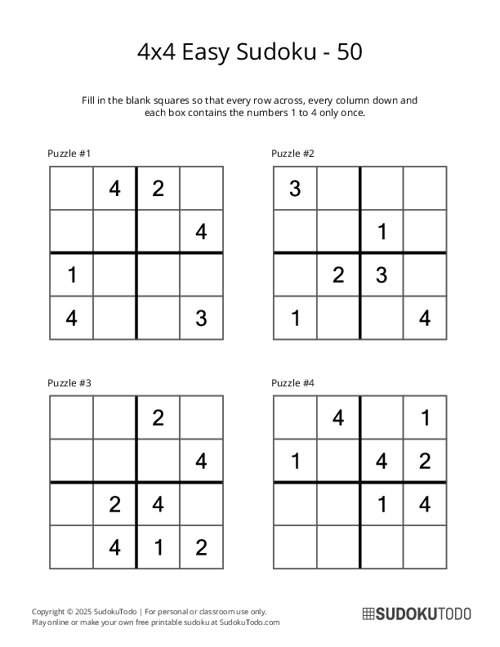 4x4 Sudoku - Easy - 50