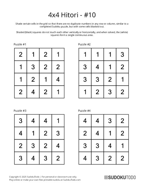 4x4 Hitori - 10