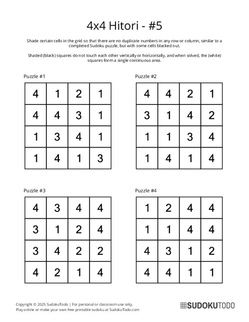 4x4 Hitori - 5