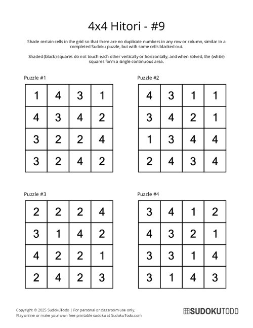 4x4 Hitori - 9