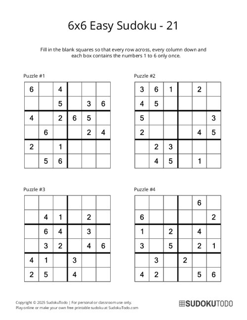 6x6 Sudoku - Easy - 21