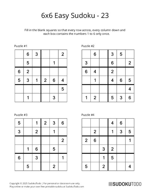 6x6 Sudoku - Easy - 23