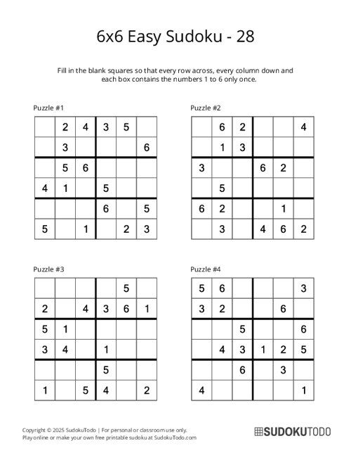 6x6 Sudoku - Easy - 28