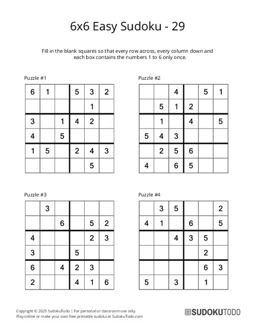 6x6 Sudoku - Easy - 29