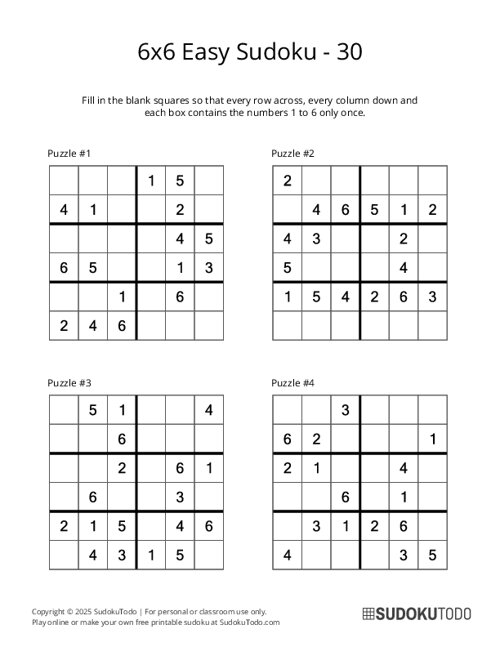 6x6 Sudoku - Easy - 30