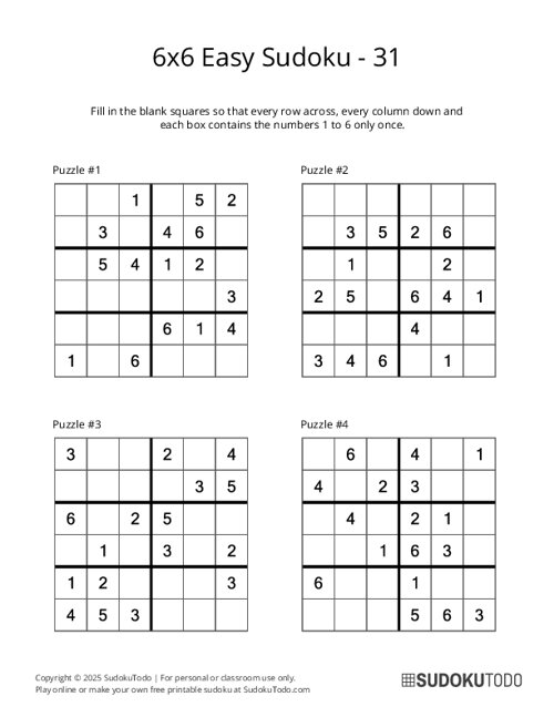 6x6 Sudoku - Easy - 31