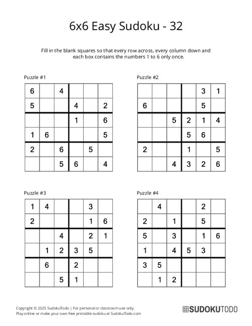 6x6 Sudoku - Easy - 32