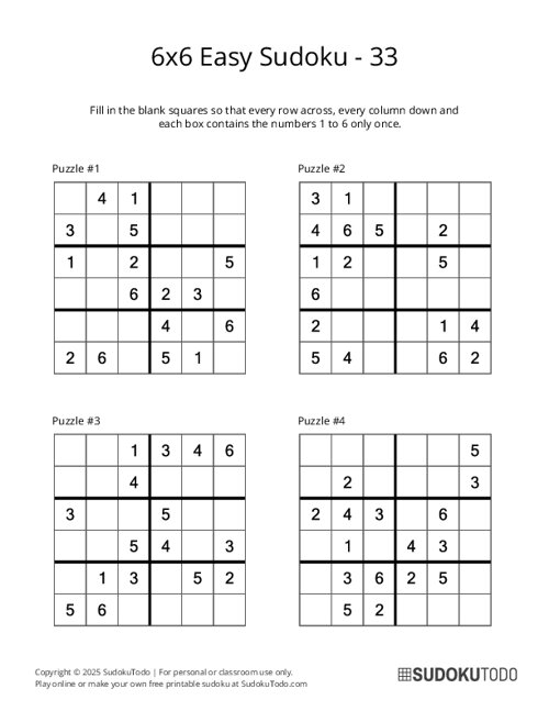 6x6 Sudoku - Easy - 33