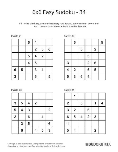 6x6 Sudoku - Easy - 34