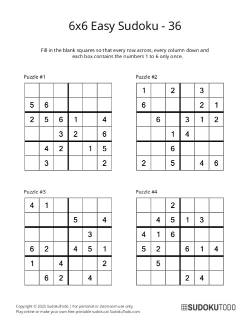 6x6 Sudoku - Easy - 36