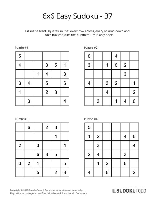 6x6 Sudoku - Easy - 37