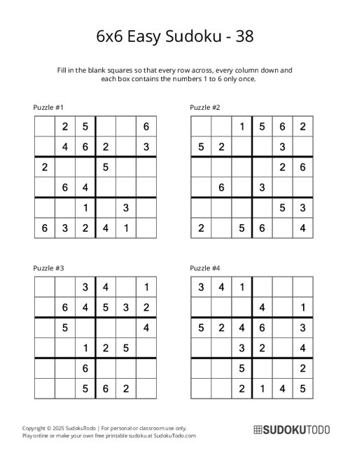 6x6 Sudoku - Easy - 38