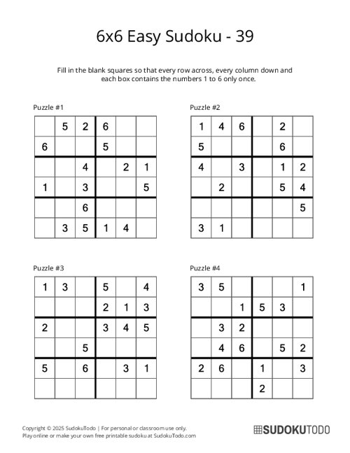 6x6 Sudoku - Easy - 39