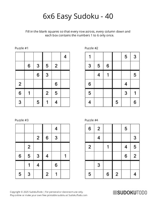 6x6 Sudoku - Easy - 40