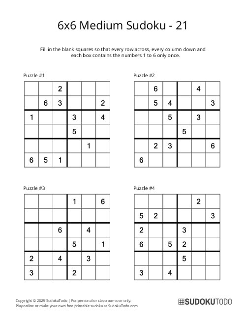 6x6 Sudoku - Medium - 21