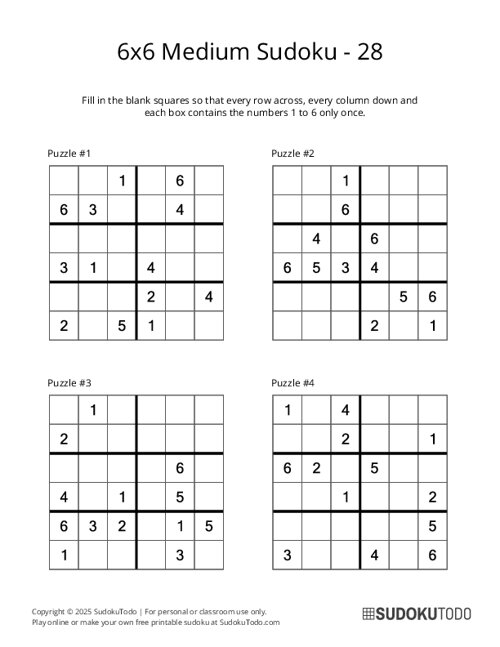 6x6 Sudoku - Medium - 28