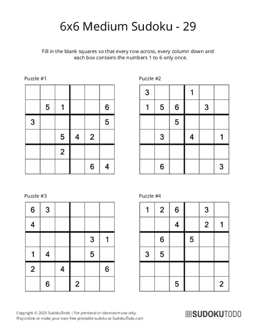 6x6 Sudoku - Medium - 29