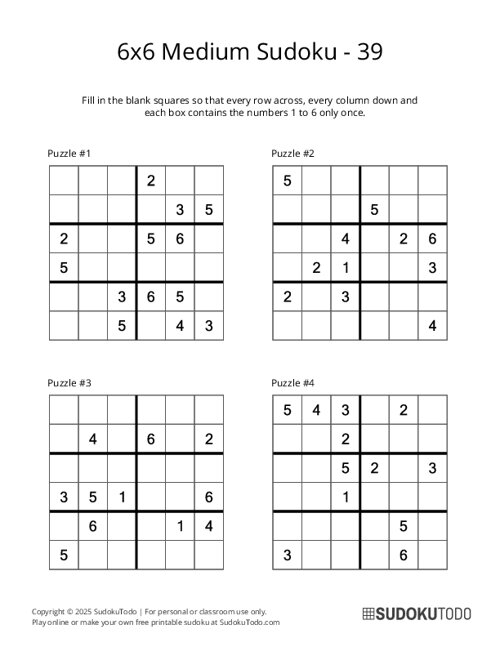 6x6 Sudoku - Medium - 39