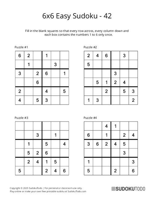 6x6 Sudoku - Easy - 42