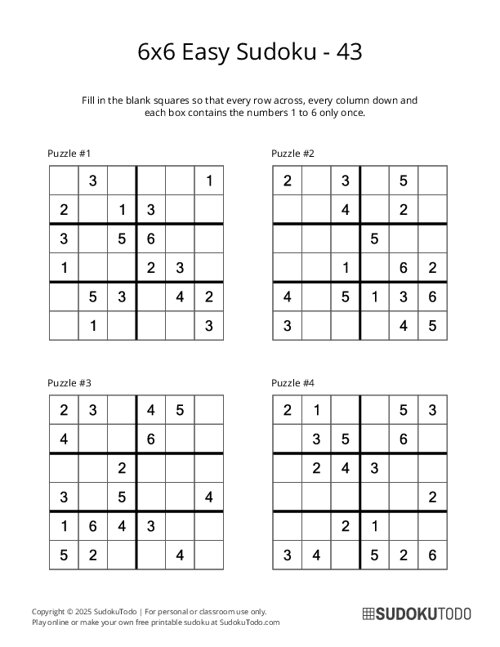 6x6 Sudoku - Easy - 43