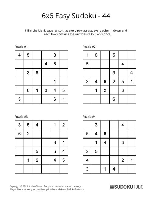 6x6 Sudoku - Easy - 44