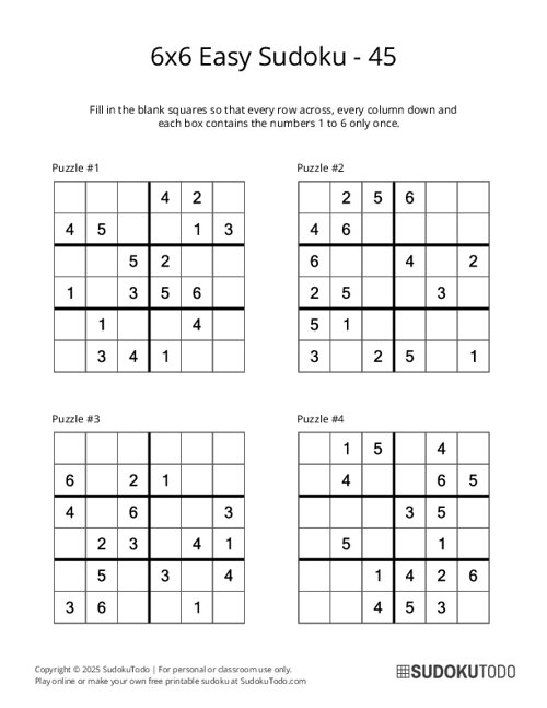 6x6 Sudoku - Easy - 45