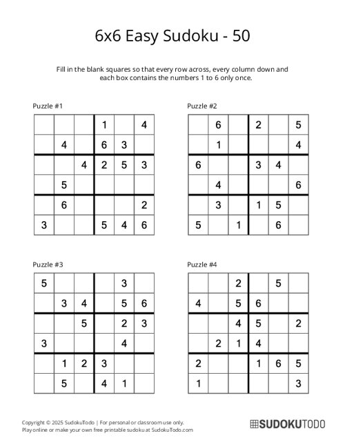 6x6 Sudoku - Easy - 50