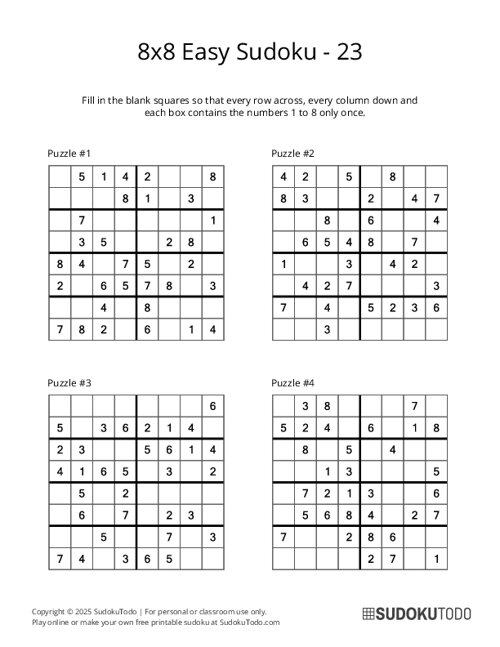 8x8 Sudoku - Easy - 23