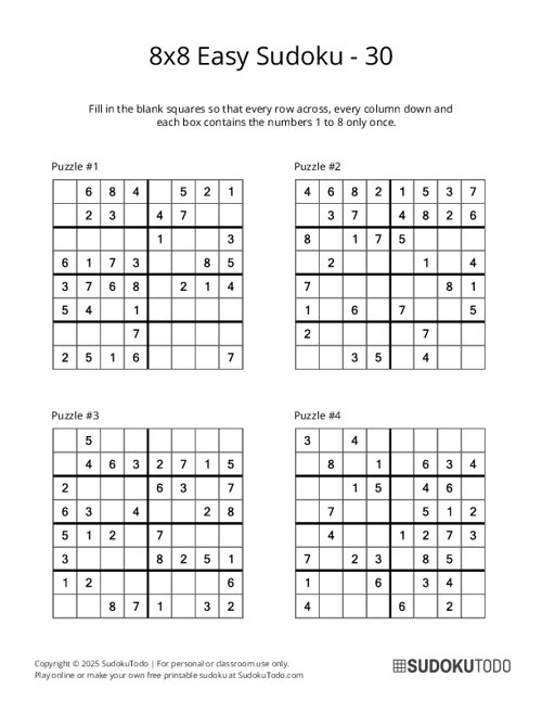 8x8 Sudoku - Easy - 30