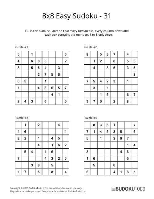 8x8 Sudoku - Easy - 31