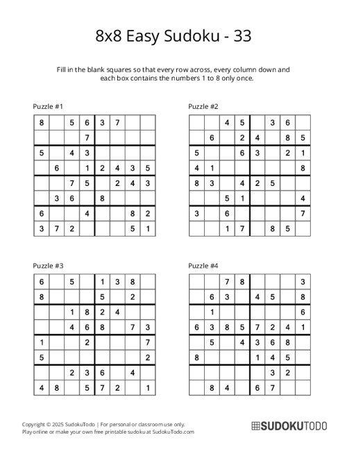 8x8 Sudoku - Easy - 33