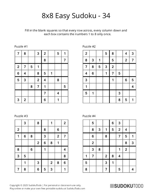 8x8 Sudoku - Easy - 34