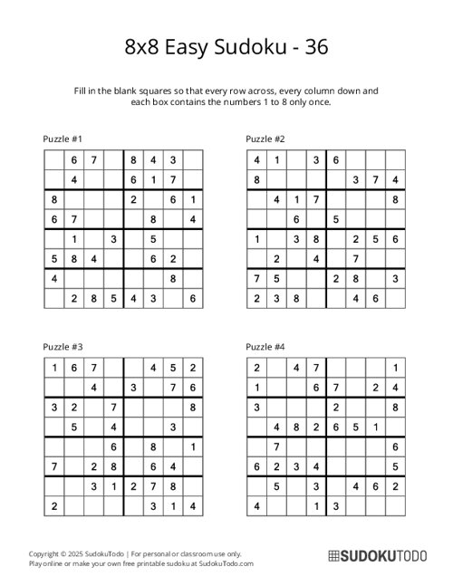 8x8 Sudoku - Easy - 36