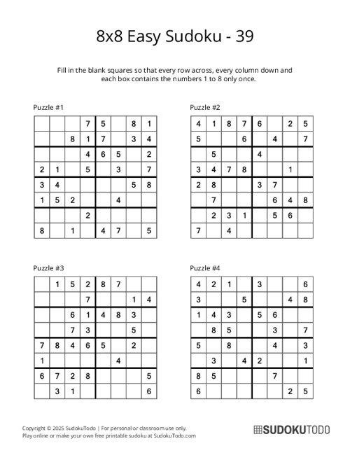 8x8 Sudoku - Easy - 39