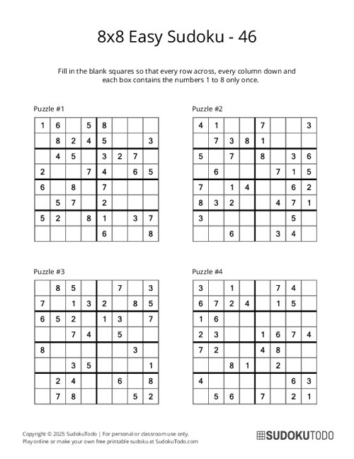 8x8 Sudoku - Easy - 46