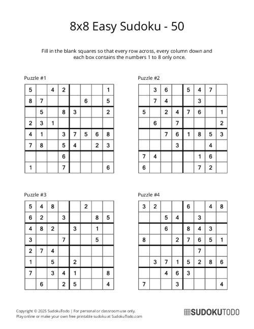 8x8 Sudoku - Easy - 50