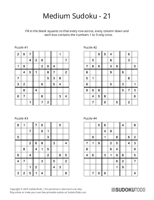 9x9 Sudoku - Medium - 21