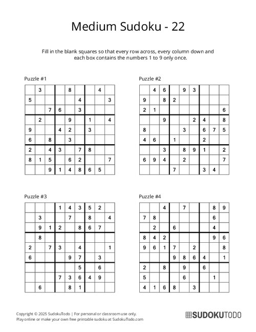 9x9 Sudoku - Medium - 22