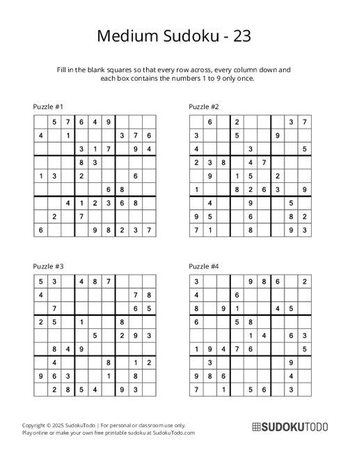 9x9 Sudoku - Medium - 23